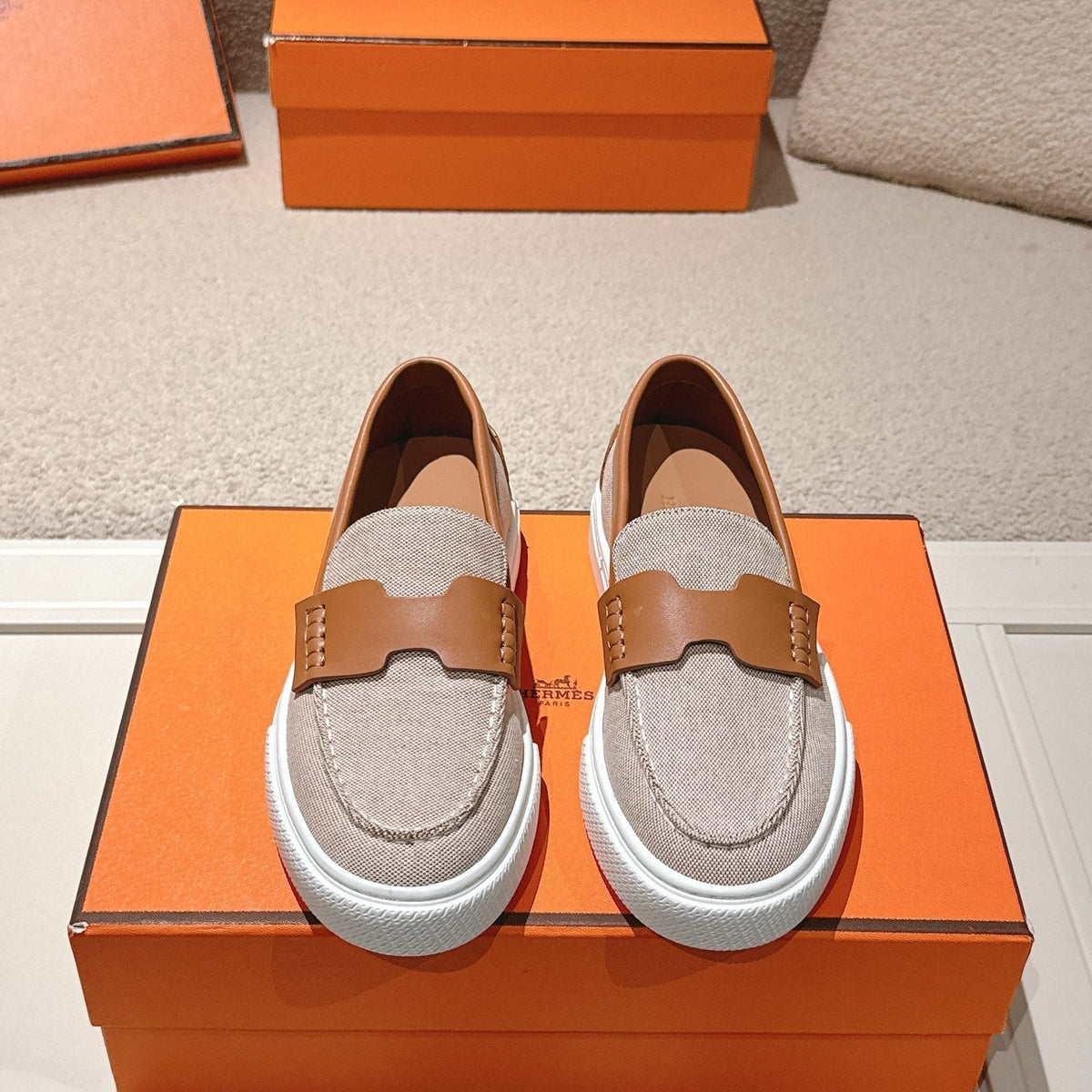 HM 25ss Platform Loafers Gray Brown Denim Cowhide 577166