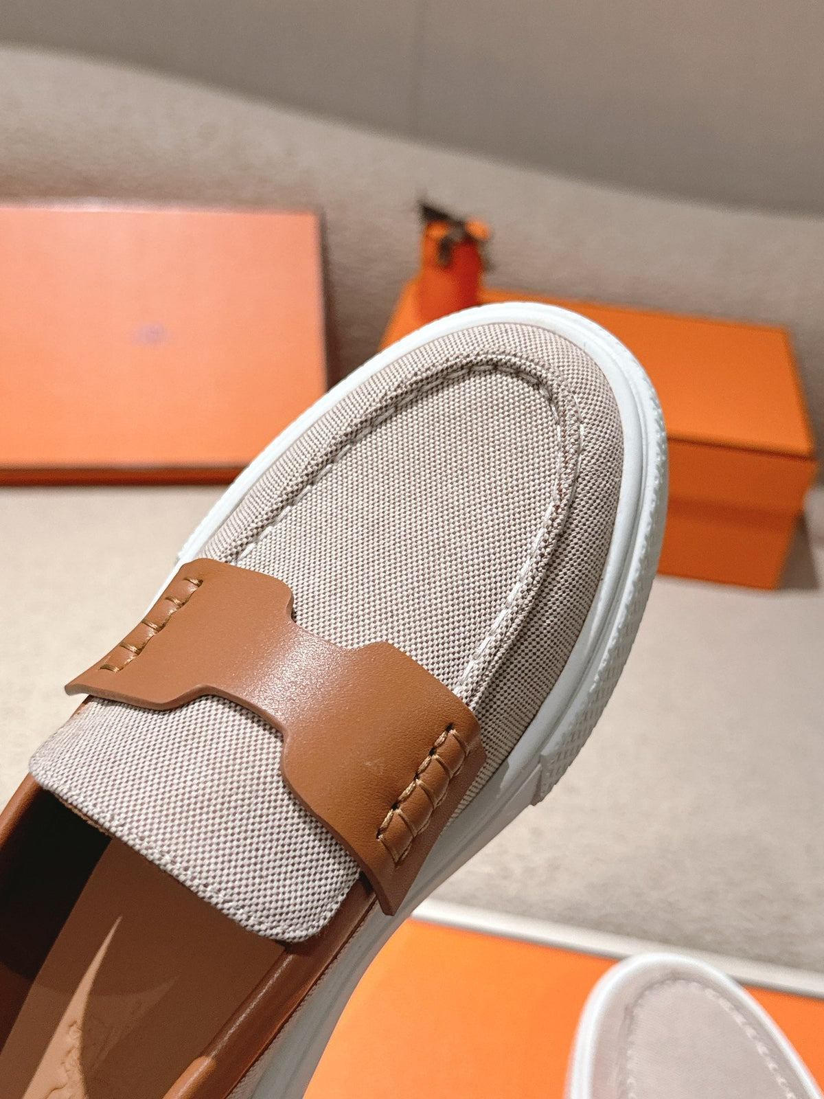 HM 25ss Platform Loafers Gray Brown Denim Cowhide 577166