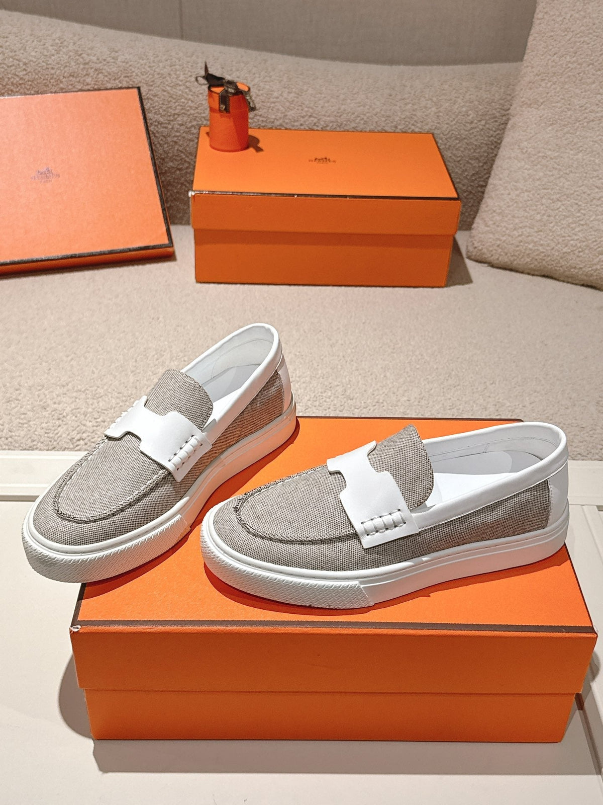 HM 25ss Platform Loafers Gray White Denim Cowhide 577167