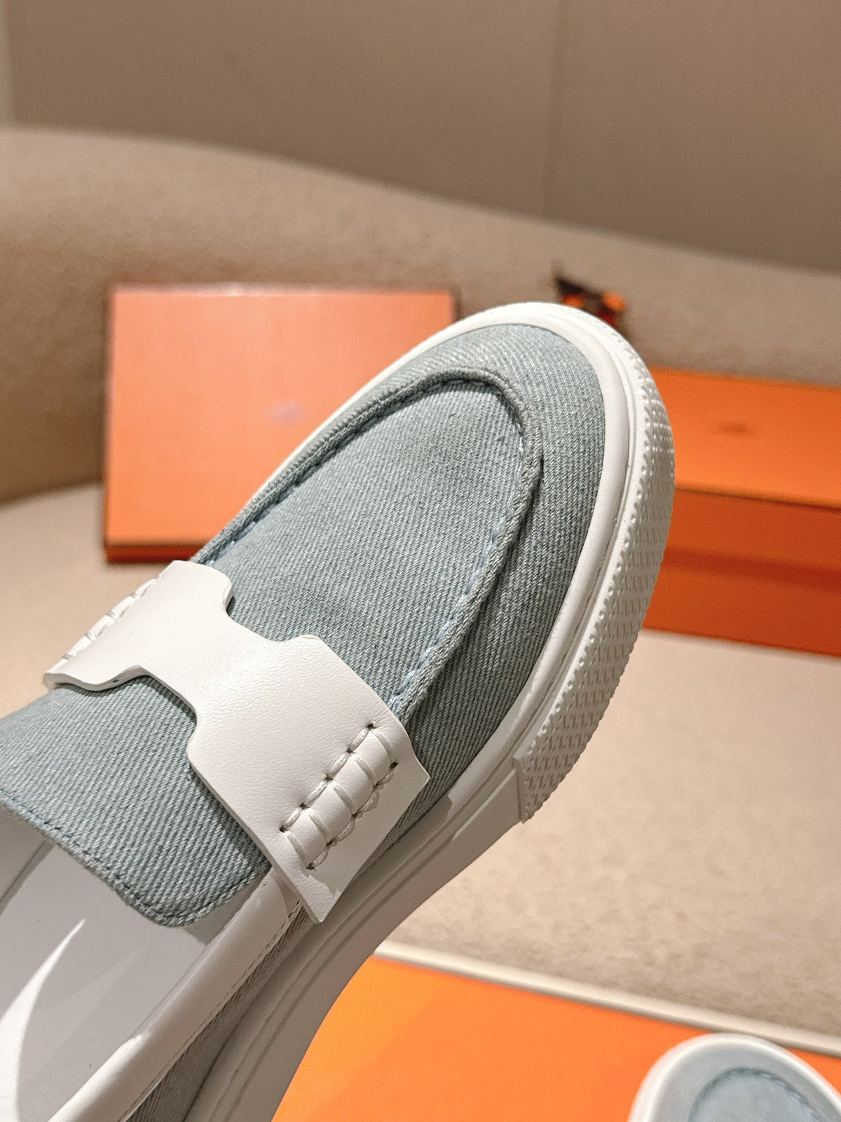 HM 25ss Platform Loafers Light Blue White Denim Sheepskin 577169