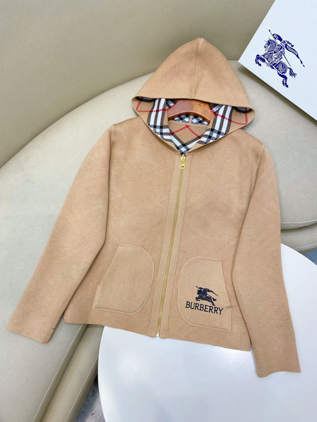 Burberry 25 Plaid Zip-up Cardigan Sweater Wool Cashmere