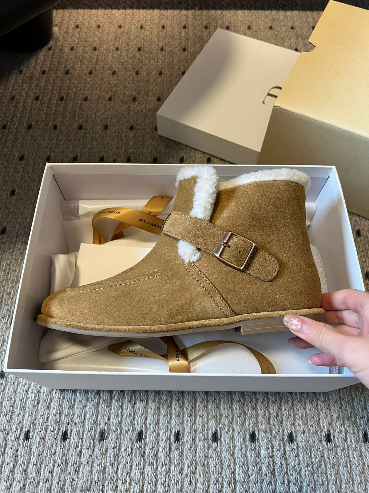 The Row 2025 Ankle Boot Tan White Suede Wool 561622