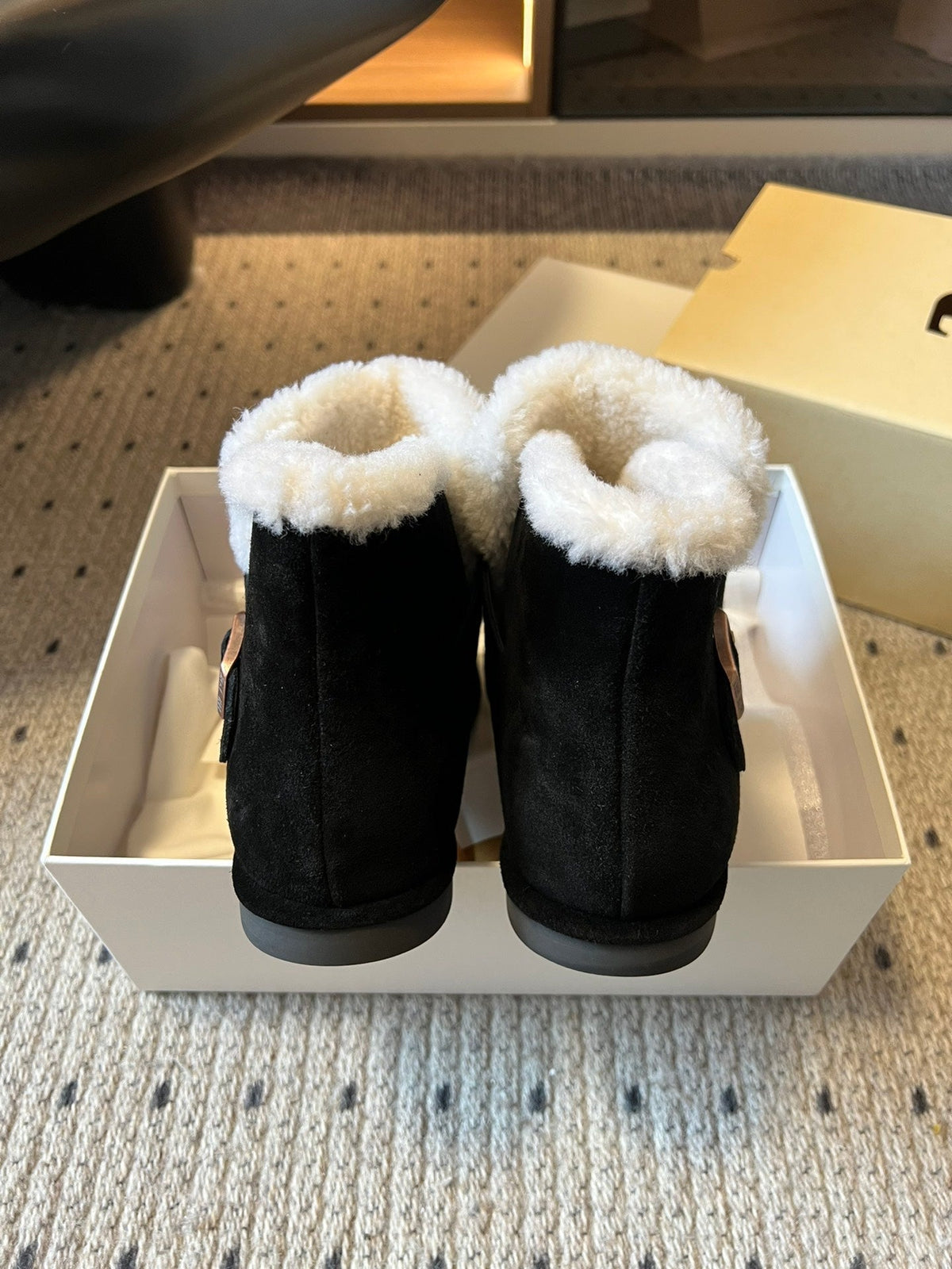 The Row 2025 Ankle Boot Black White Suede Wool 561620