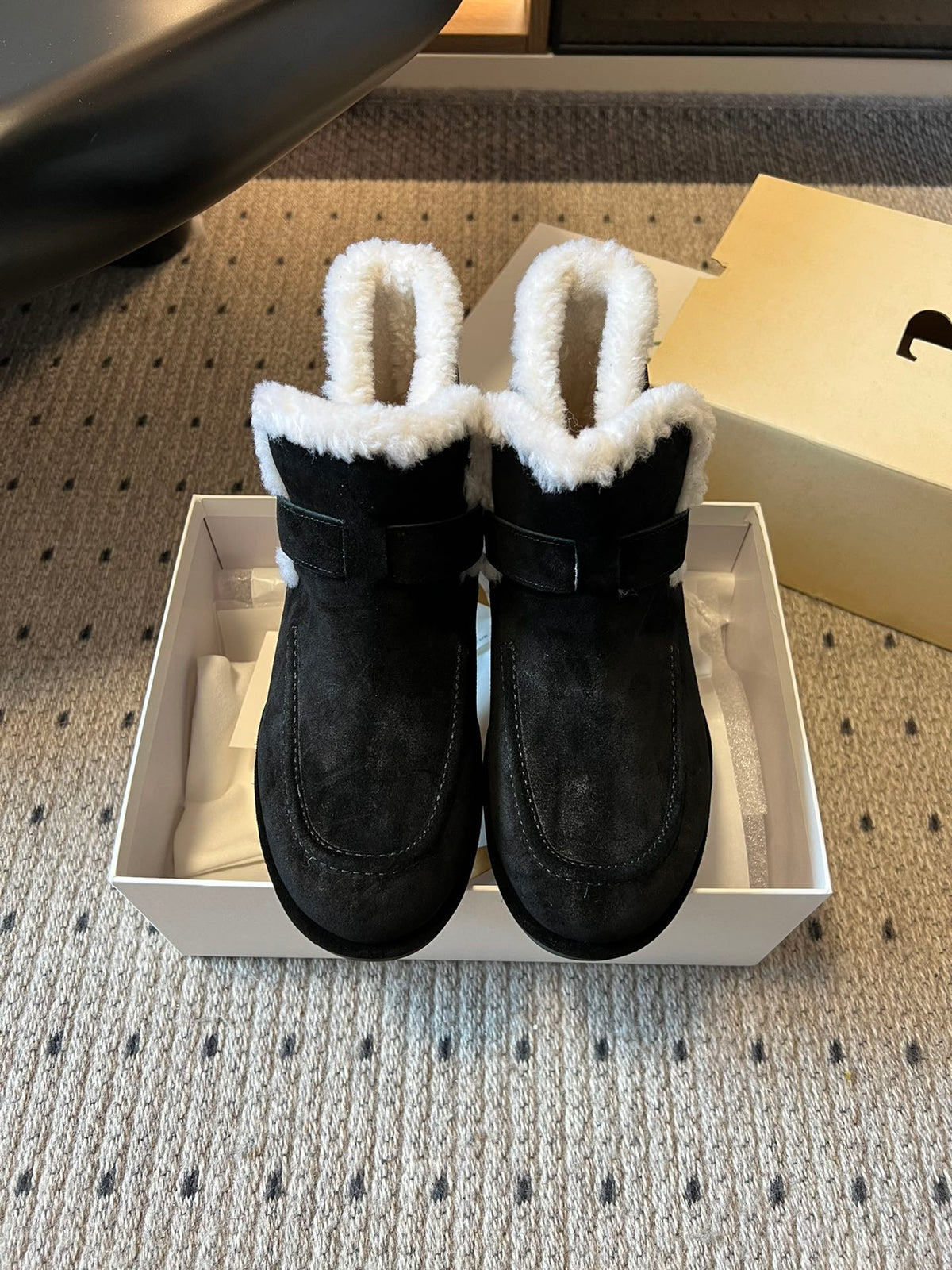 The Row 2025 Ankle Boot Black White Suede Wool 561620