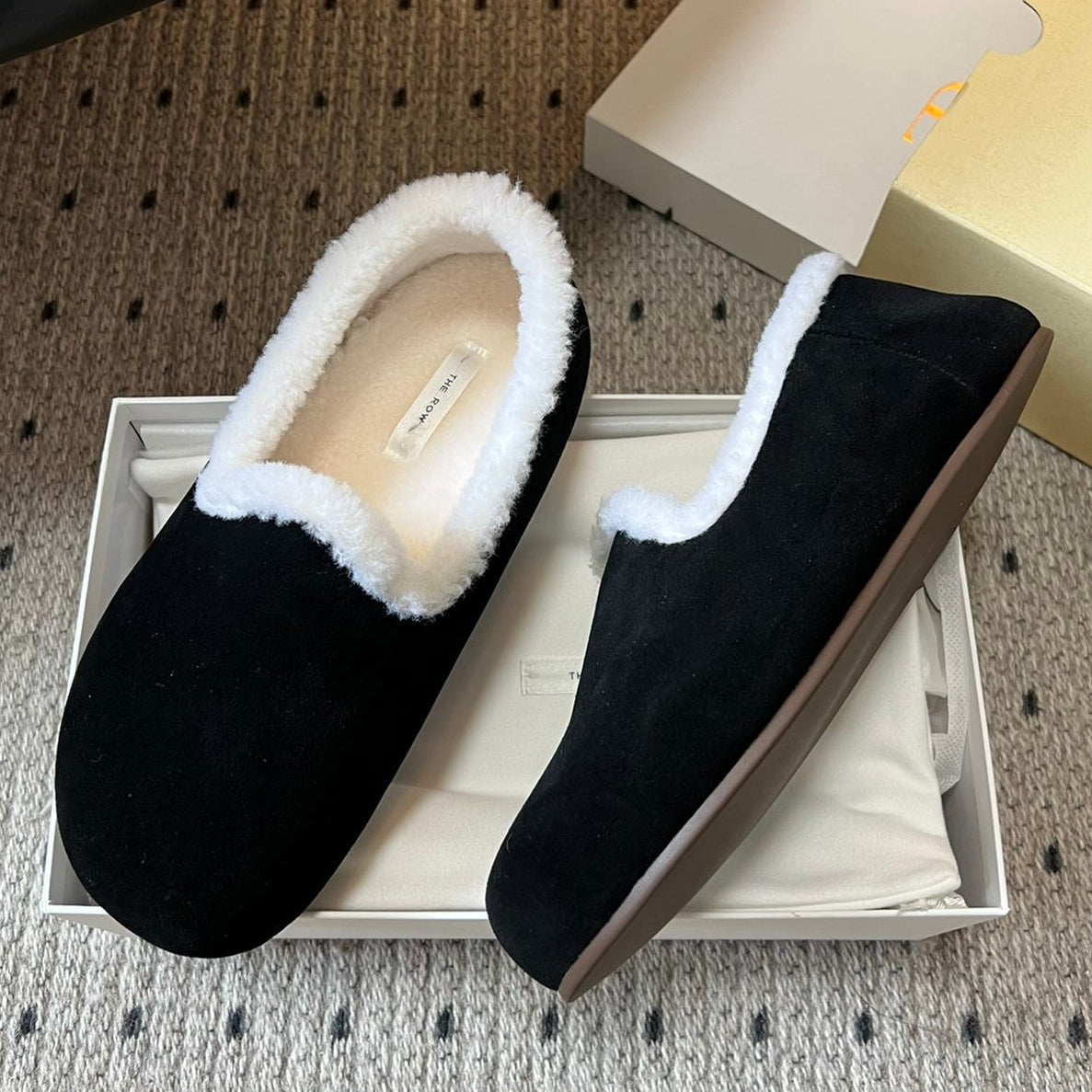The Row 2025 Loafer Black White Suede Wool 561630