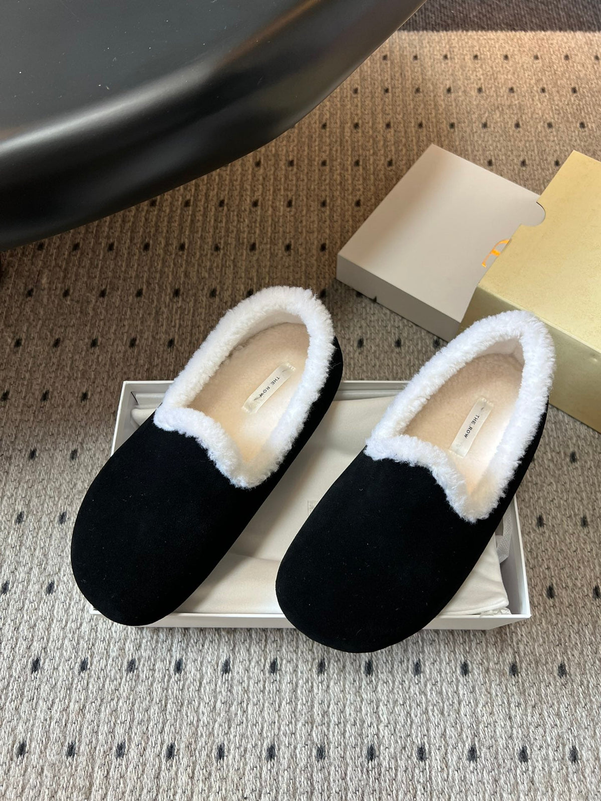 The Row 2025 Loafer Black White Suede Wool 561630