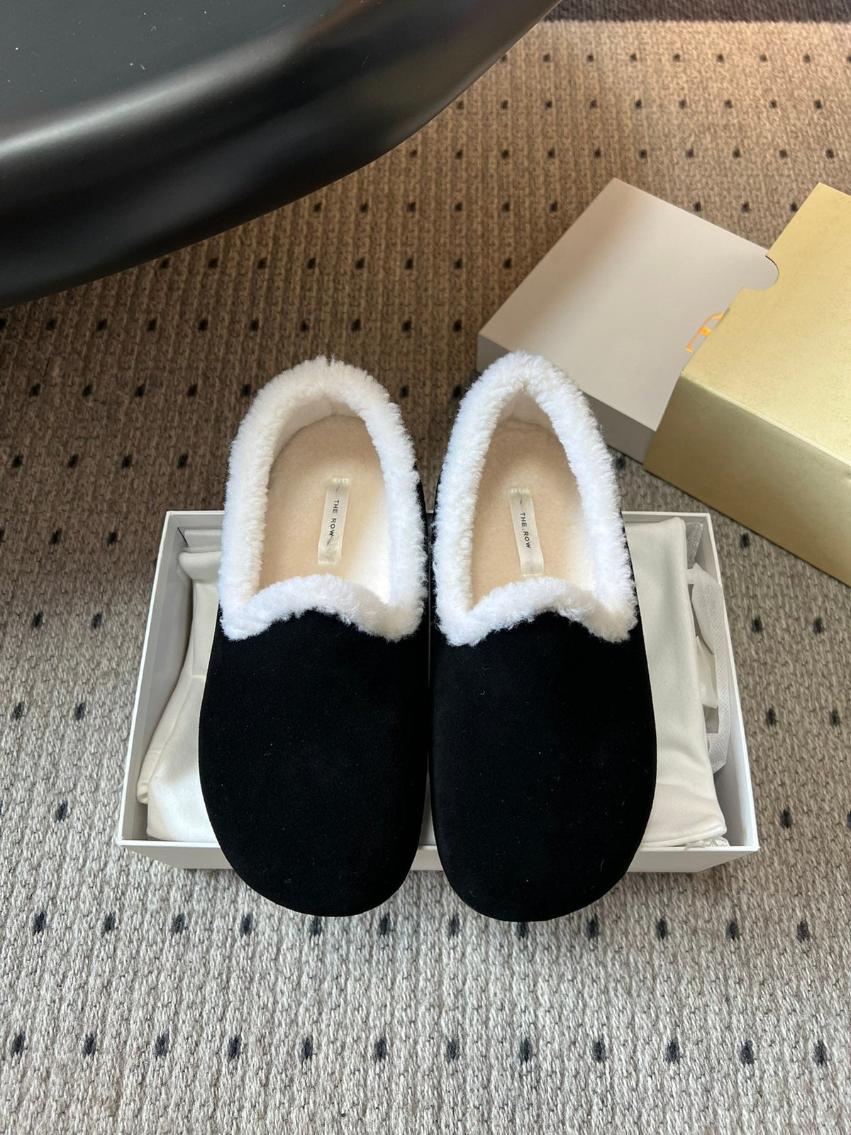 The Row 2025 Loafer Black White Suede Wool 561630