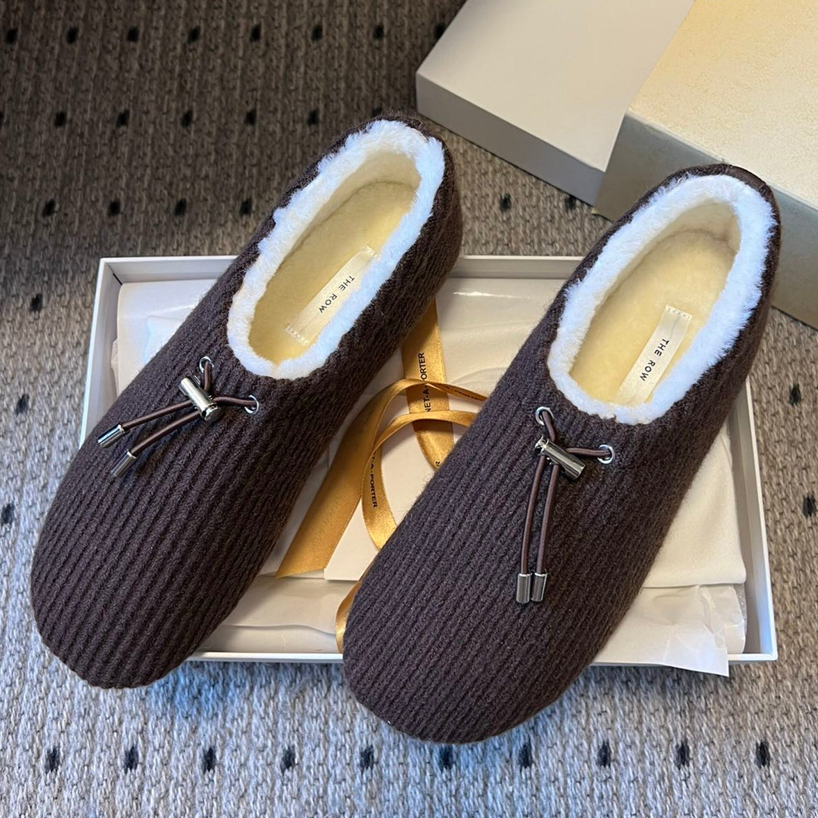 The Row 2025 Striped Furry Slipper Brown White Wool 561637