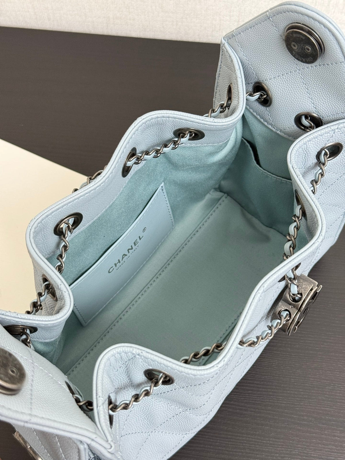 Chanel 2026 Hobo Bag 22cm Light Blue Grained Calfskin With Silver Hardware