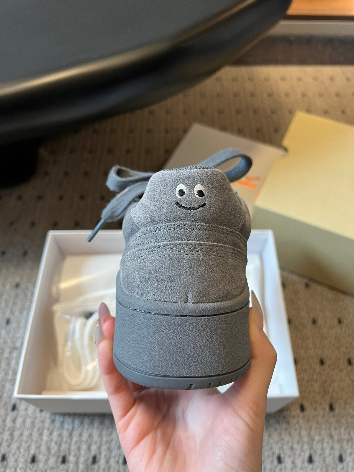The Row 2025 Smiley Face Sneaker Gray Suede 561650