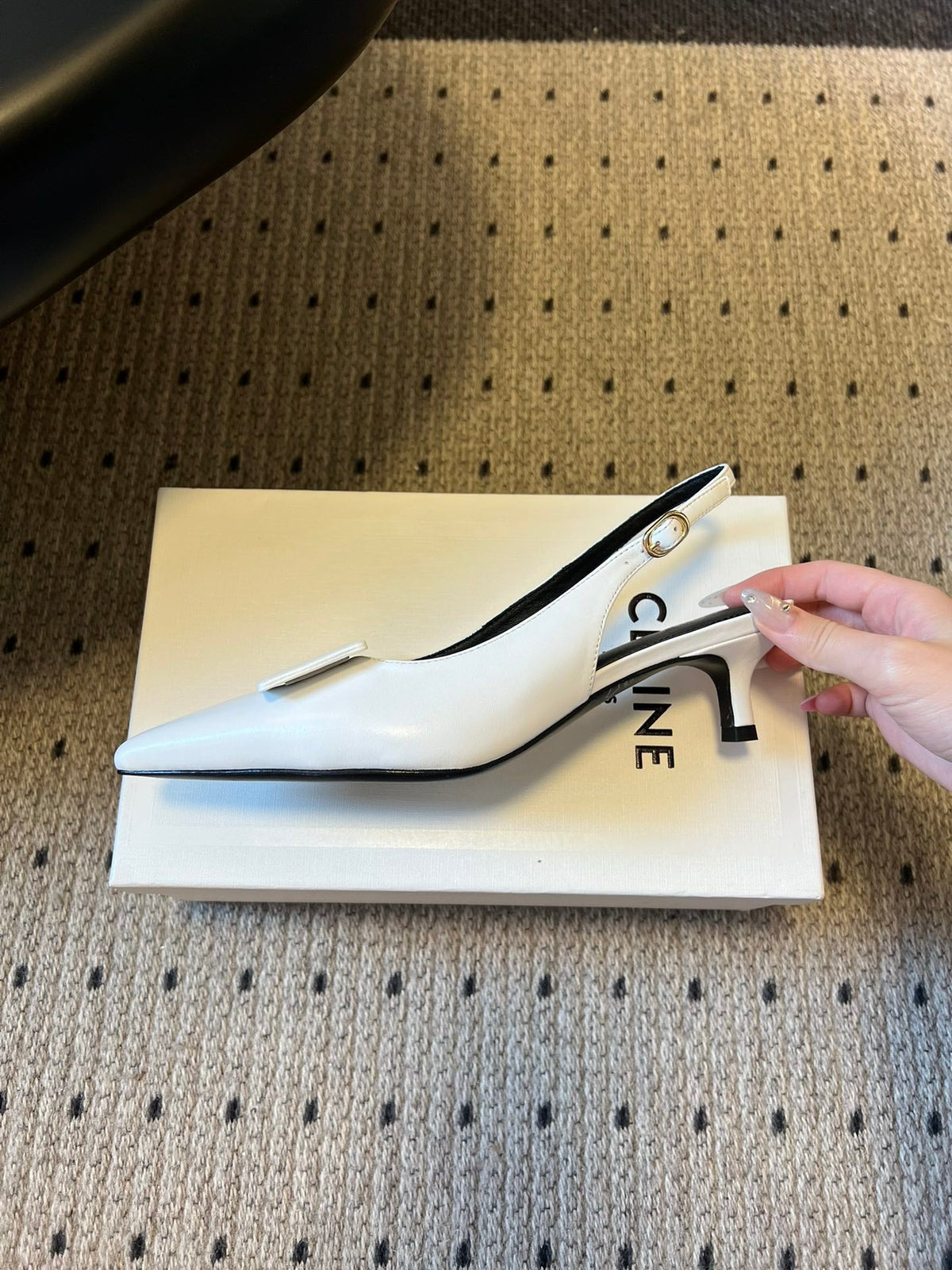 Celine 26  Pointed-Toe Slingback White Sheepskin 619636