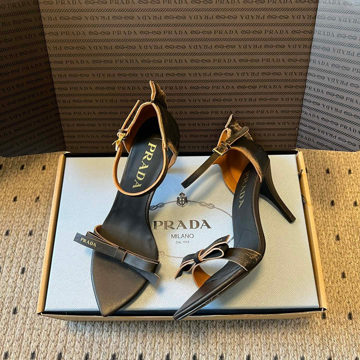 PRA 26S High-Heeled Sandals 75 Black Brown Cowhide 627444