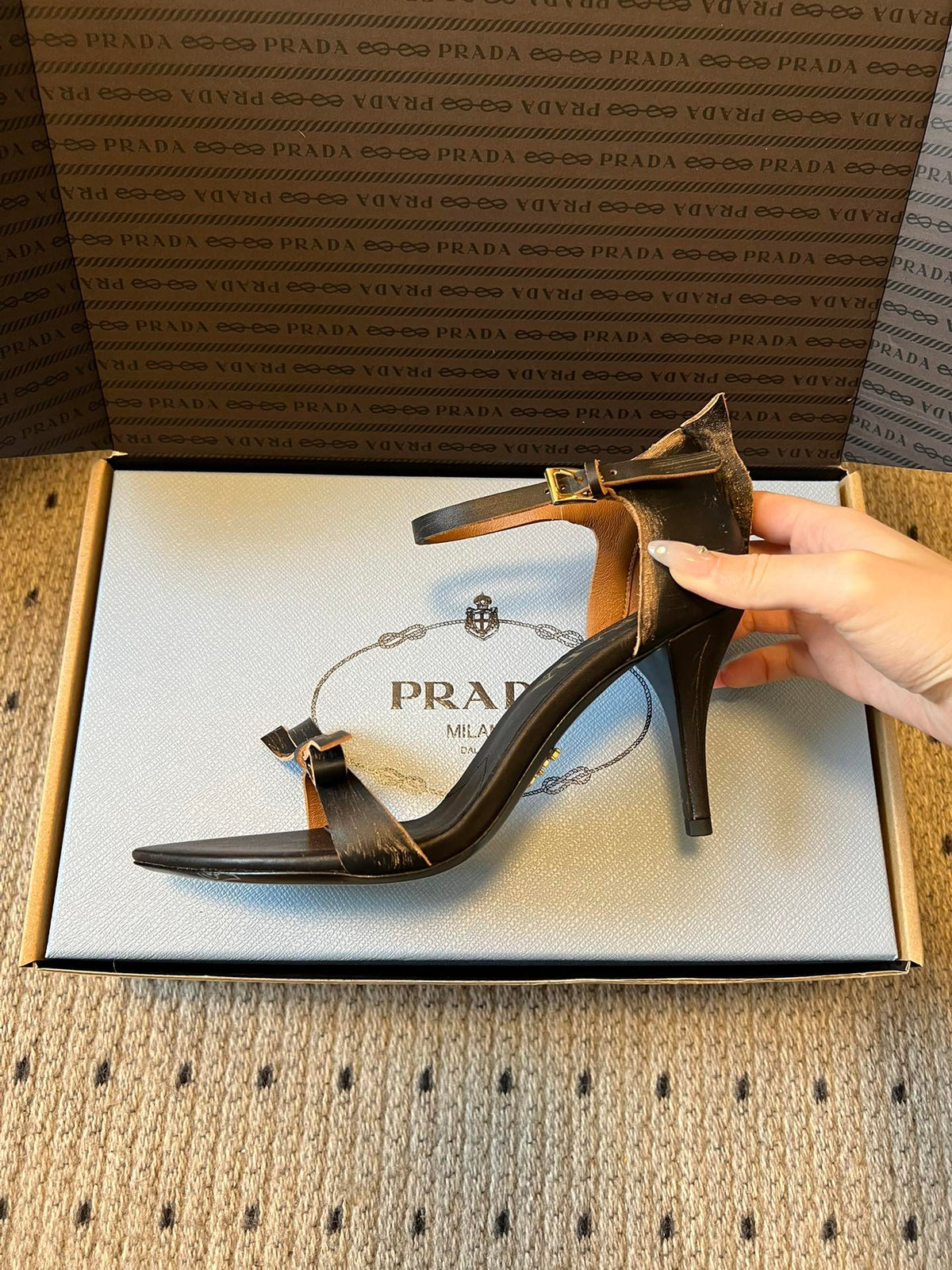 PRA 26S High-Heeled Sandals 75 Black Brown Cowhide 627444
