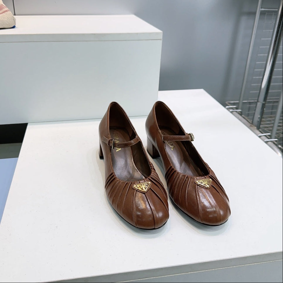 PRA 26S Mary Jane Chunky Heel Brown Sheepskin 628707