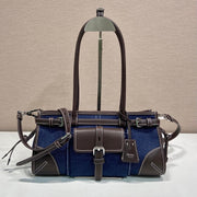 Prada 2026 Bonnie Bag 32cm Blue Brown Denim Leather 351805