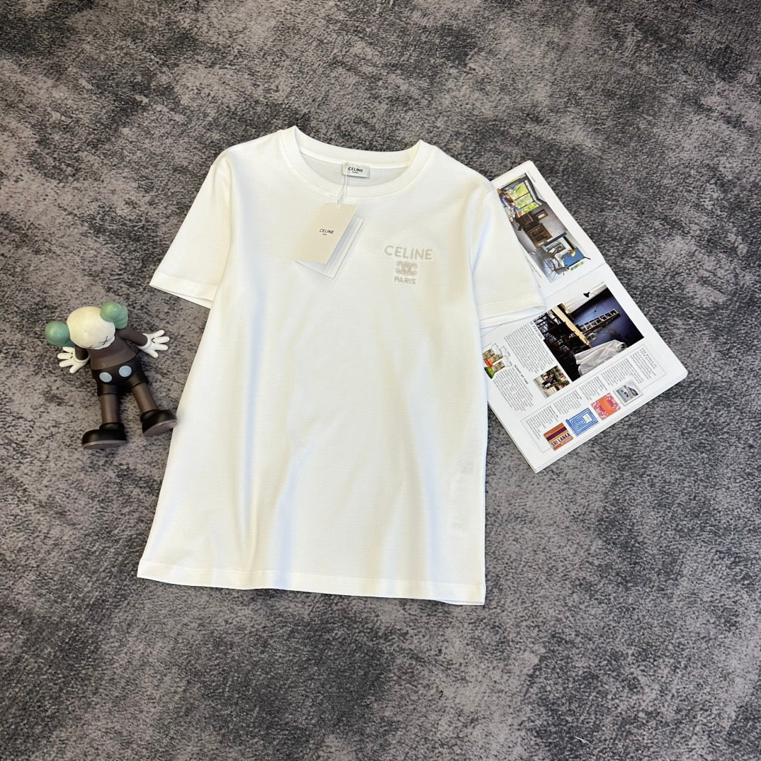 Celine 2026 T-Shirt Black Light Pink White Cotton 359141