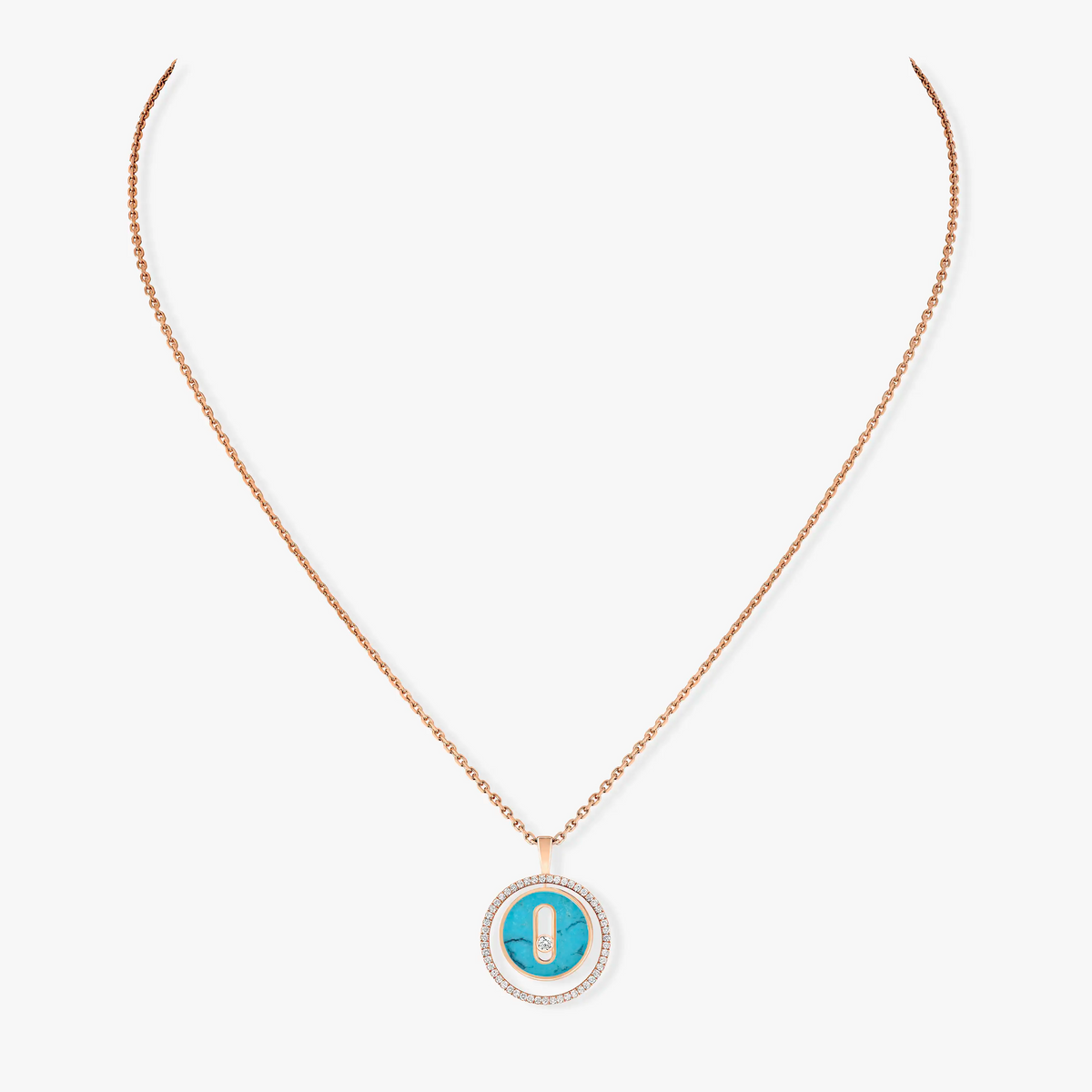 LUCKY MOVE 1 DIAMOND TURQUOISE PINK GOLD DIAMOND NECKLACE