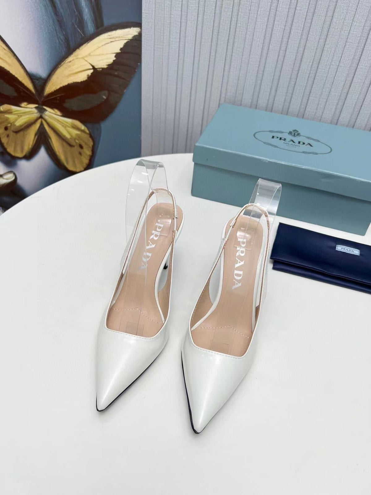 PRA Patent Leather Slingbacks White Lambskin