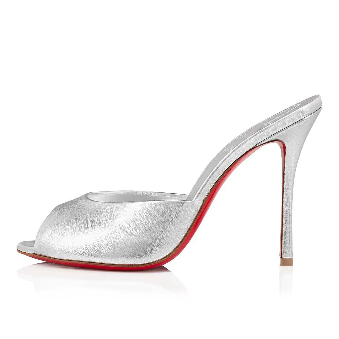 CL 26ss High Heel Mules 100 Silver Metallic Leather