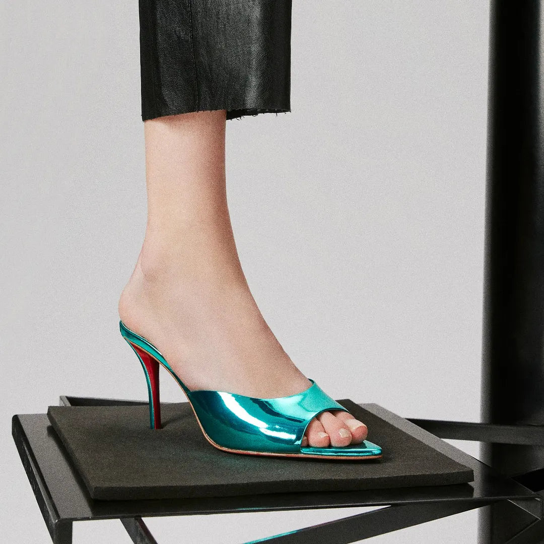 CL 26ss High Heel Mules 80 Metallic Turquoise Patent Leather