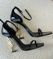 YSL Opyum Patent Leather Sandals Black Calfskin