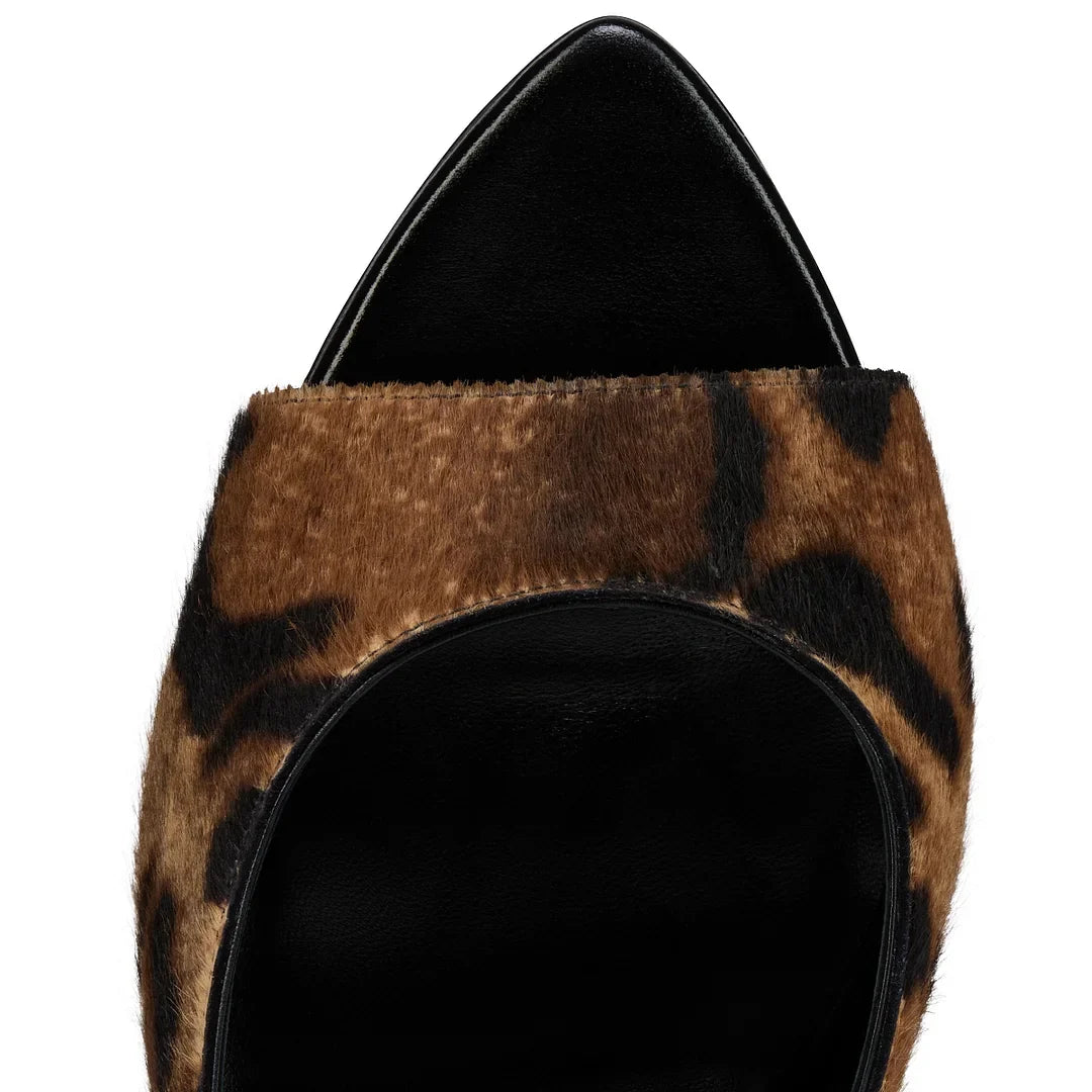 CL 26ss High Heel Mules 100 Black Brown Pony Hair