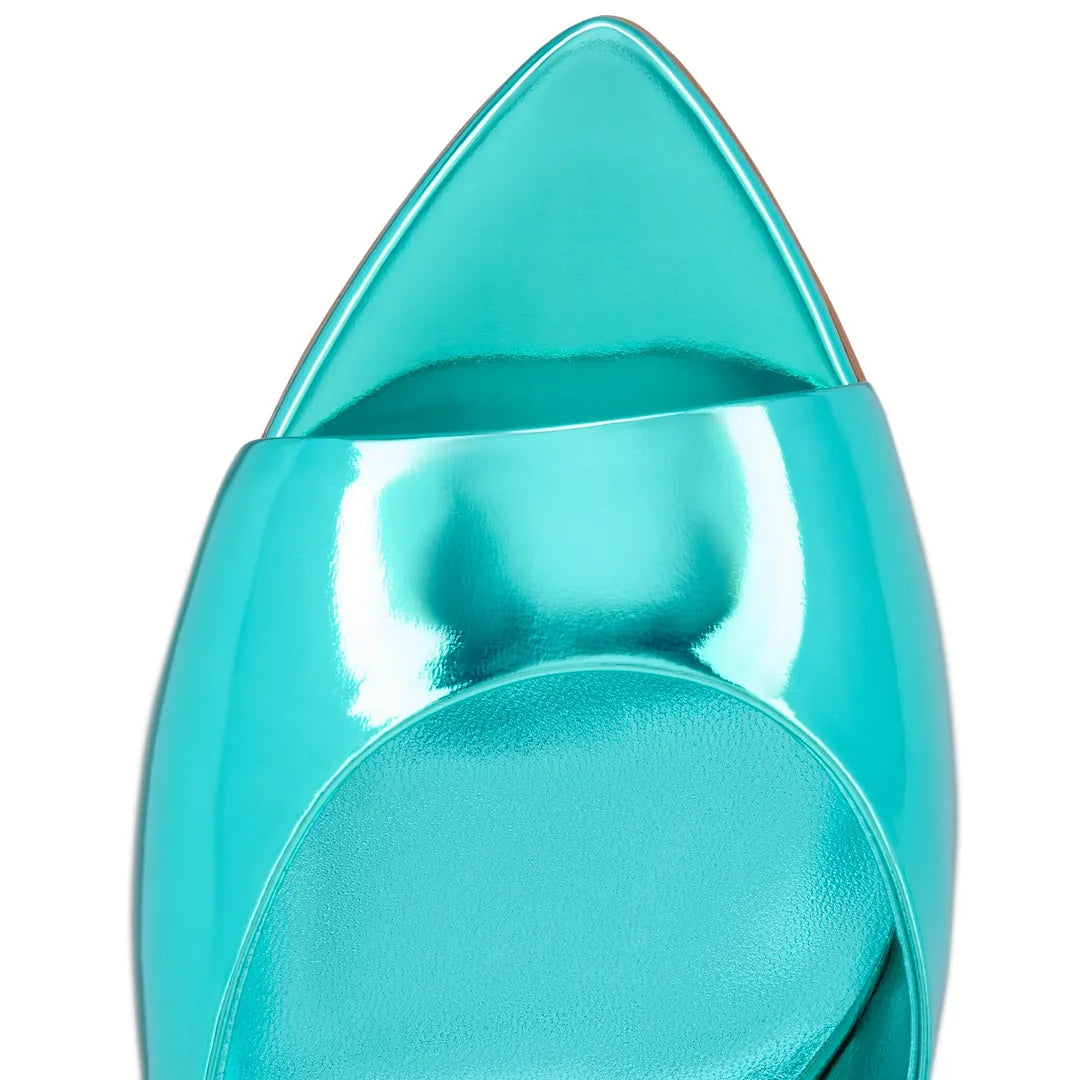 CL 26ss High Heel Mules 80 Metallic Turquoise Patent Leather