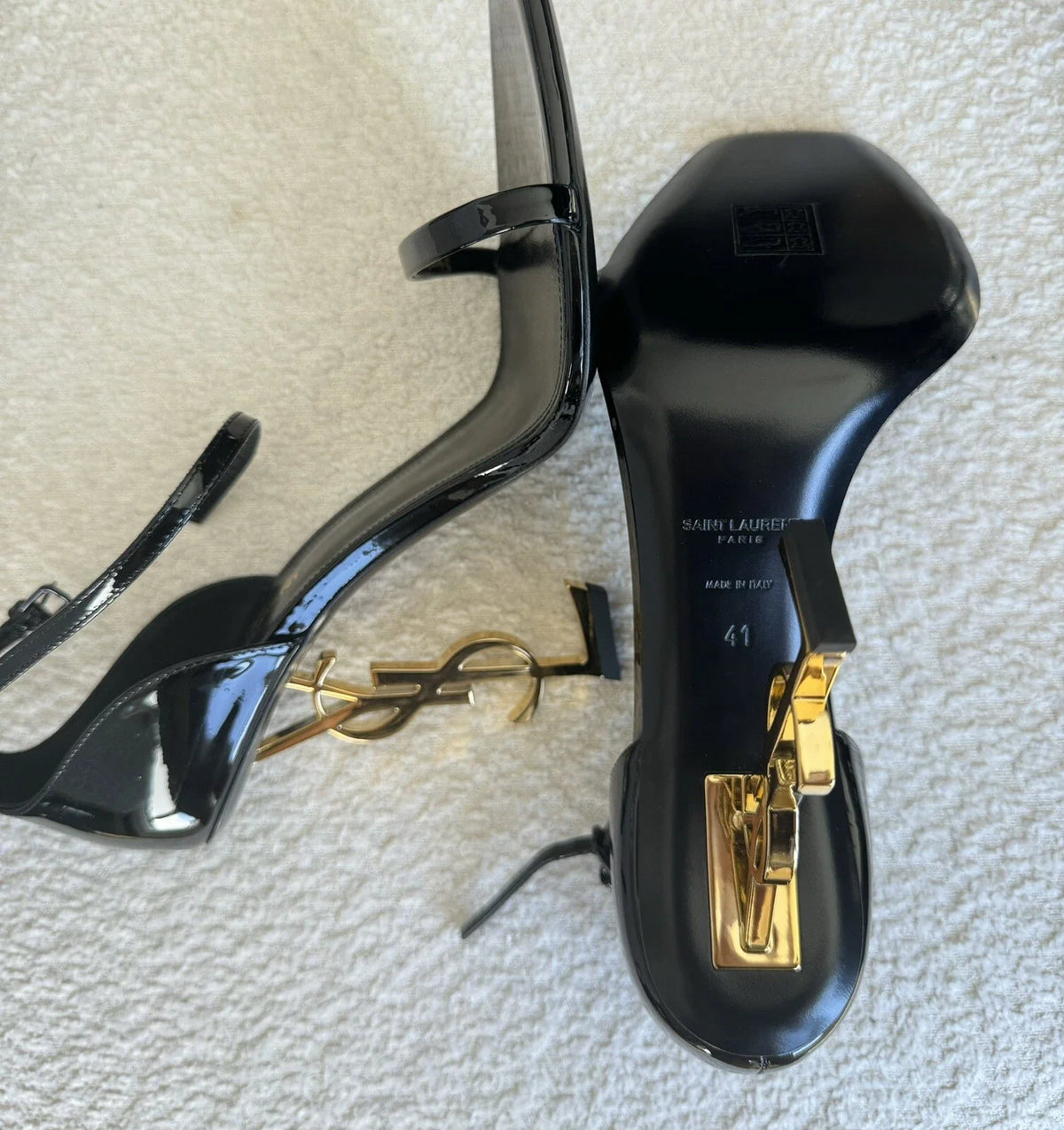 YSL Opyum Patent Leather Sandals Black Calfskin
