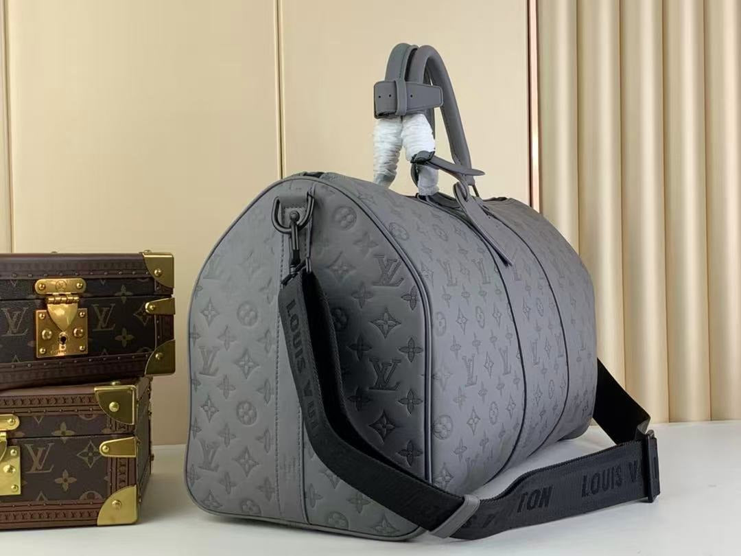 LV  Keepall 50B Anthracite Grey Monogram Shadow Calfskin