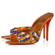 CL 26ss High Heel Mules 100 Metallic Orange Blue Rhinestones Leather