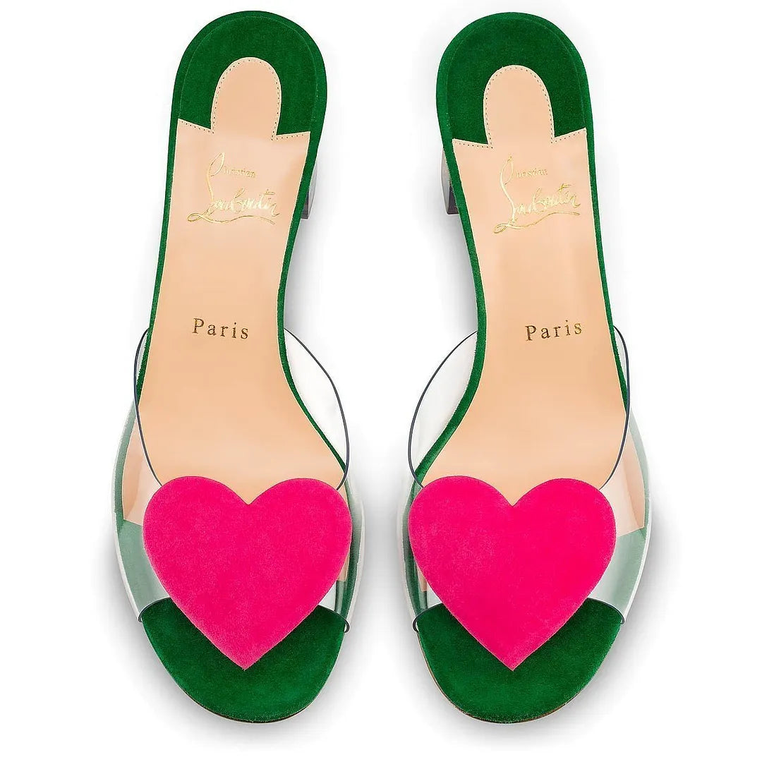 CL 26ss Sandals 55 Pink Heart Green Beige Suede Leather