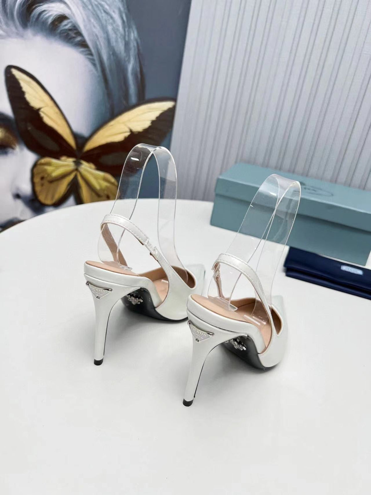 PRA Patent Leather Slingbacks White Lambskin