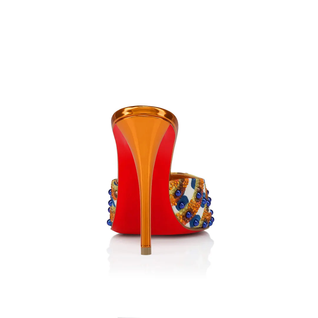 CL 26ss High Heel Mules 100 Metallic Orange Blue Rhinestones Leather