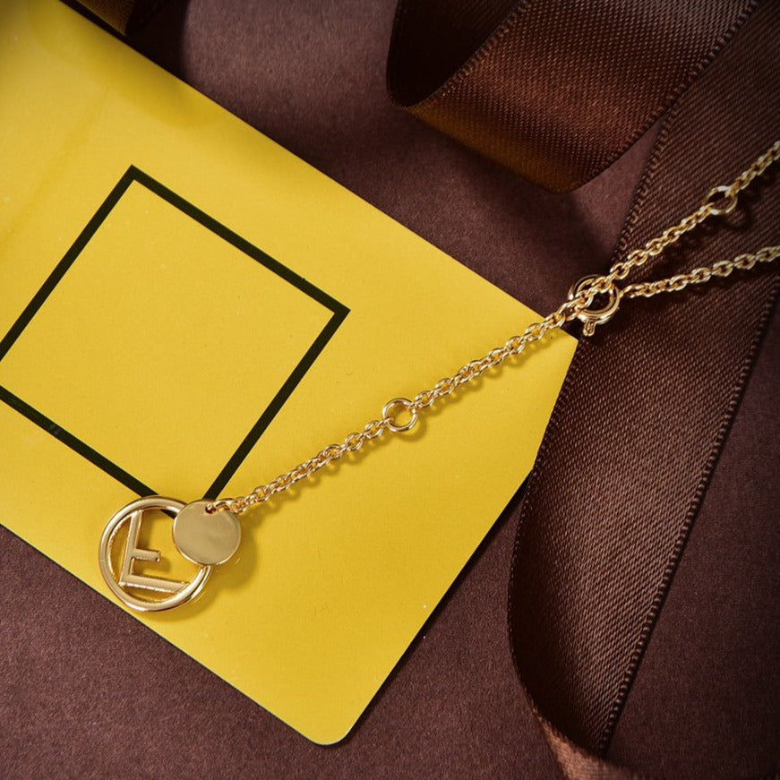 F LOGO 3 MOTIF GOLD DIAMOND NECKLACE