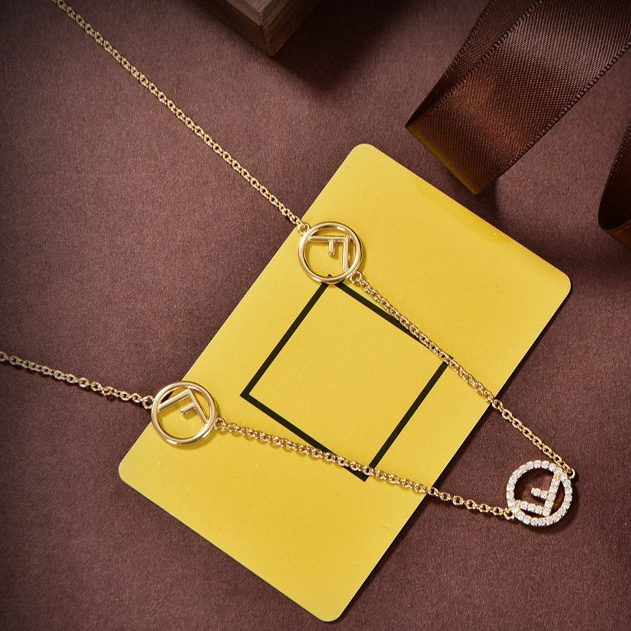 F LOGO 3 MOTIF GOLD DIAMOND NECKLACE