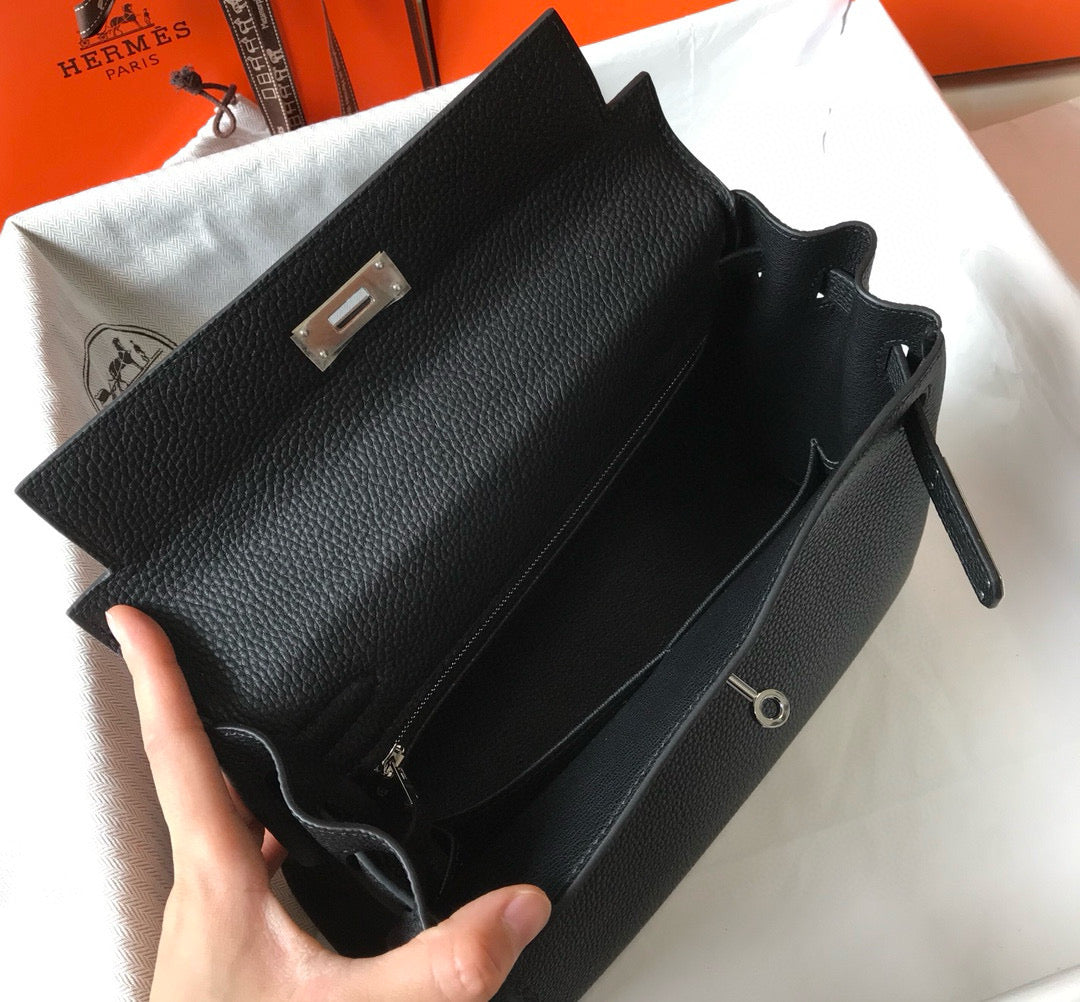 HM KELLY 28CM BLACK TOGO SILVER HARDWARE