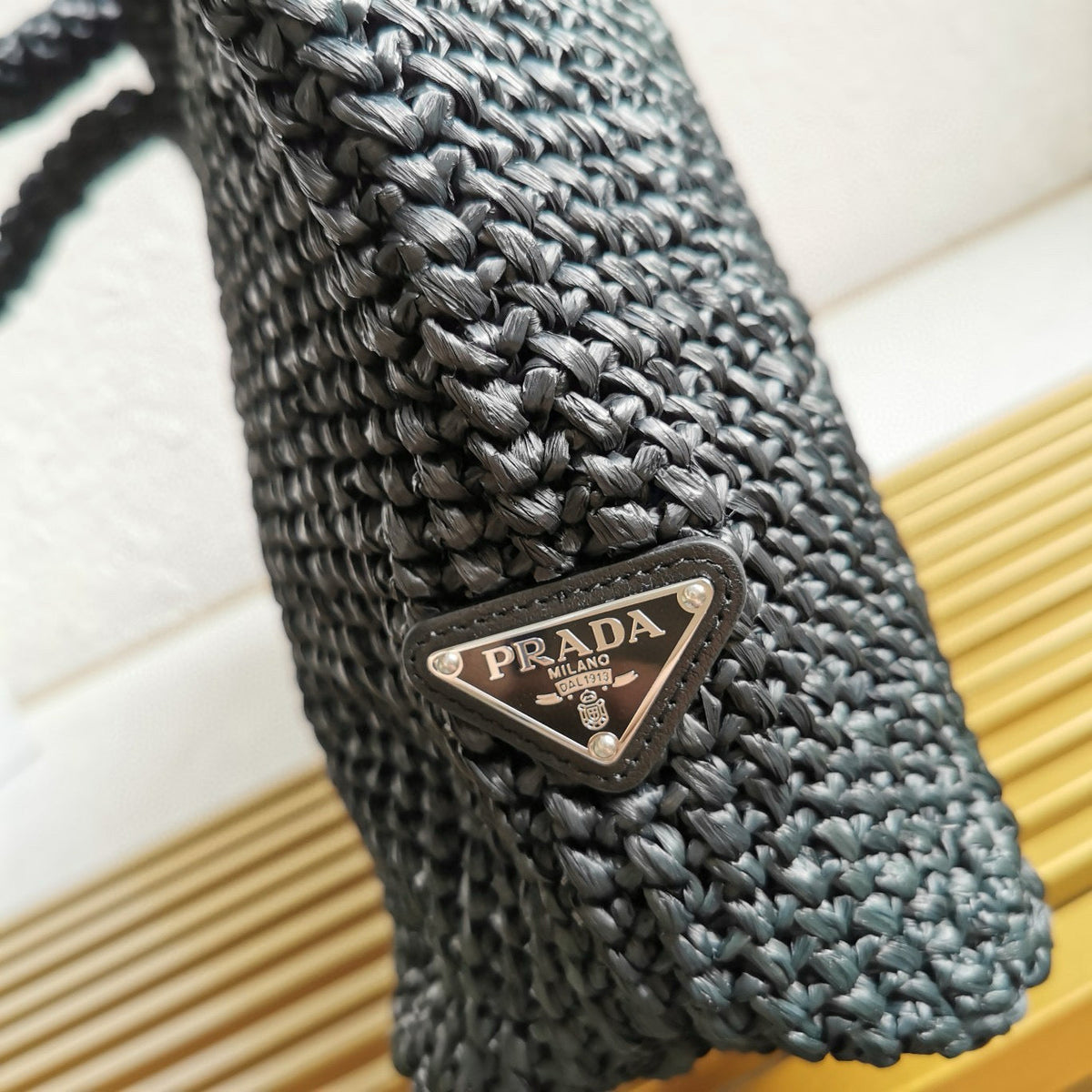 crochet tote bag 40cm black raffia