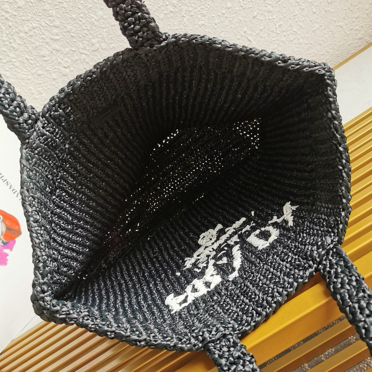 crochet tote bag 40cm black raffia