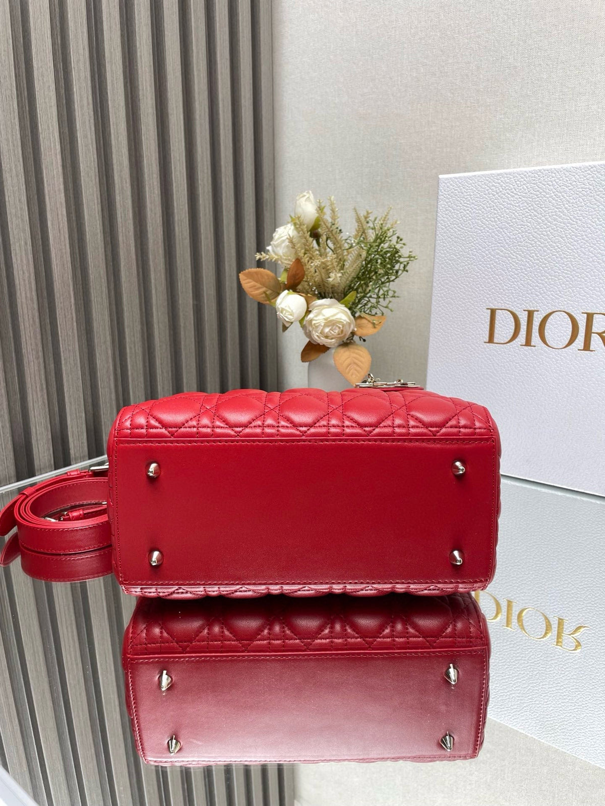 medium lady 24 red calfskin gold hardware