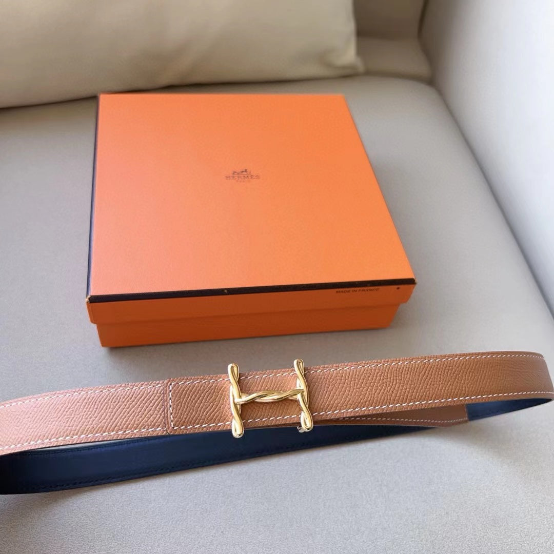 HM BELT 24MM GOLD BUCKLE BROWN EPSOM LEATHER