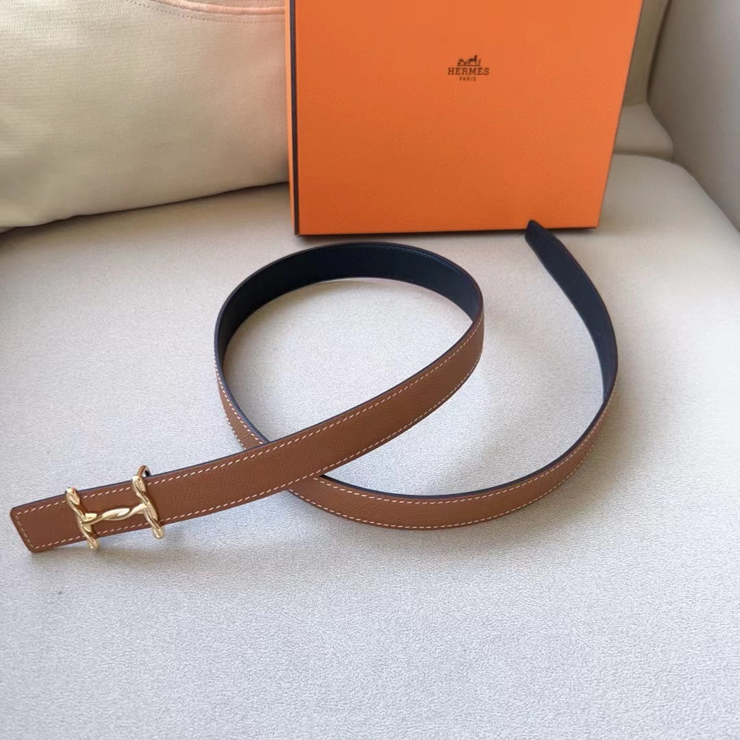 HM BELT 24MM GOLD BUCKLE BROWN EPSOM LEATHER