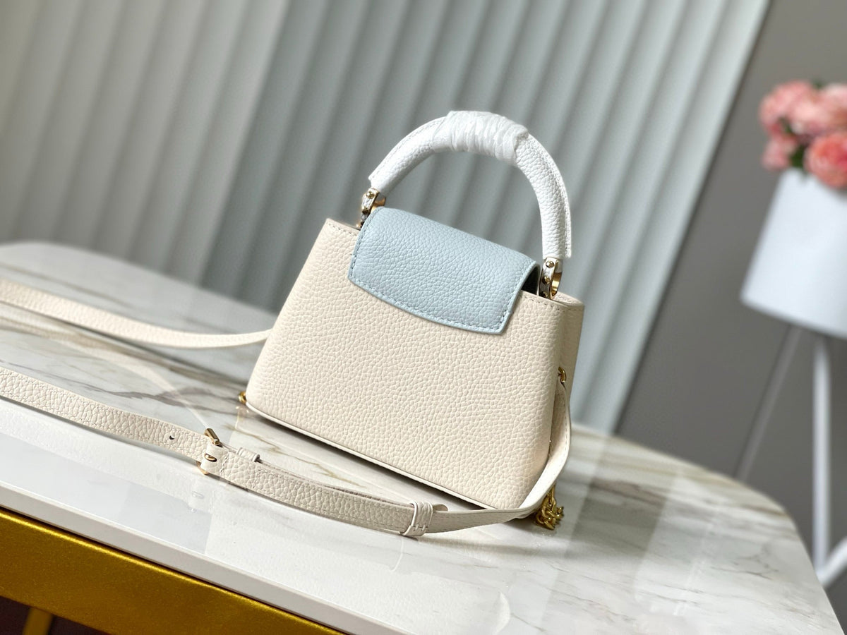CAPUCINES MINI 21 CREAM CLOUD BLUE TAURILLON GOLD  HARDWARE