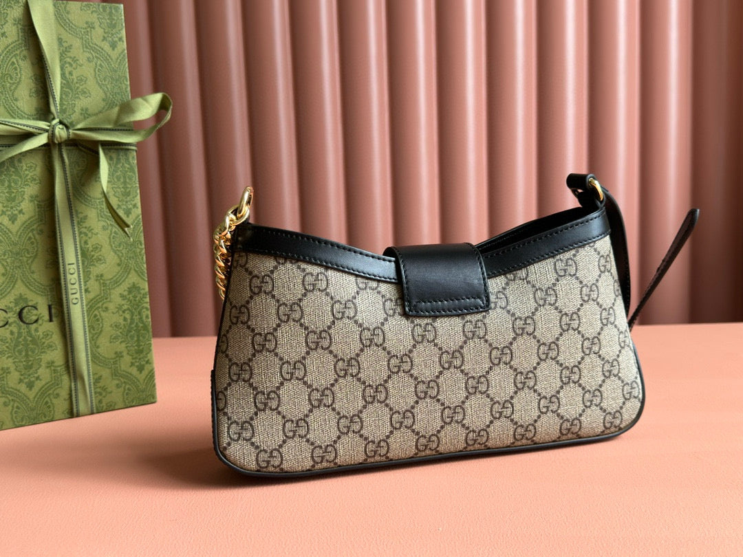 GG PADLOCK SMALL 24 BEIGE CANVAS BLACK CALFSKIN