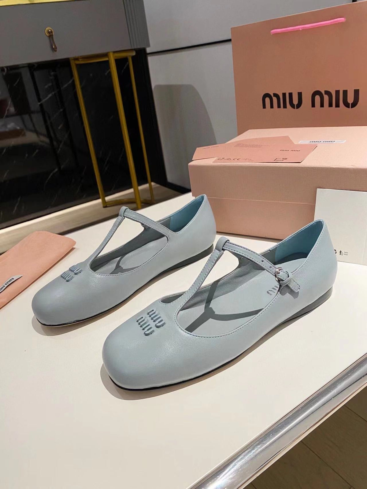 Miu ballerinas cloud blue calfskin