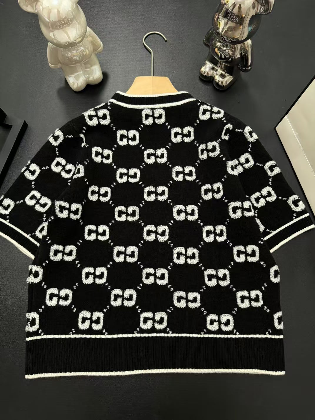 GG Short Sleeve Sweater BLack Jacquard