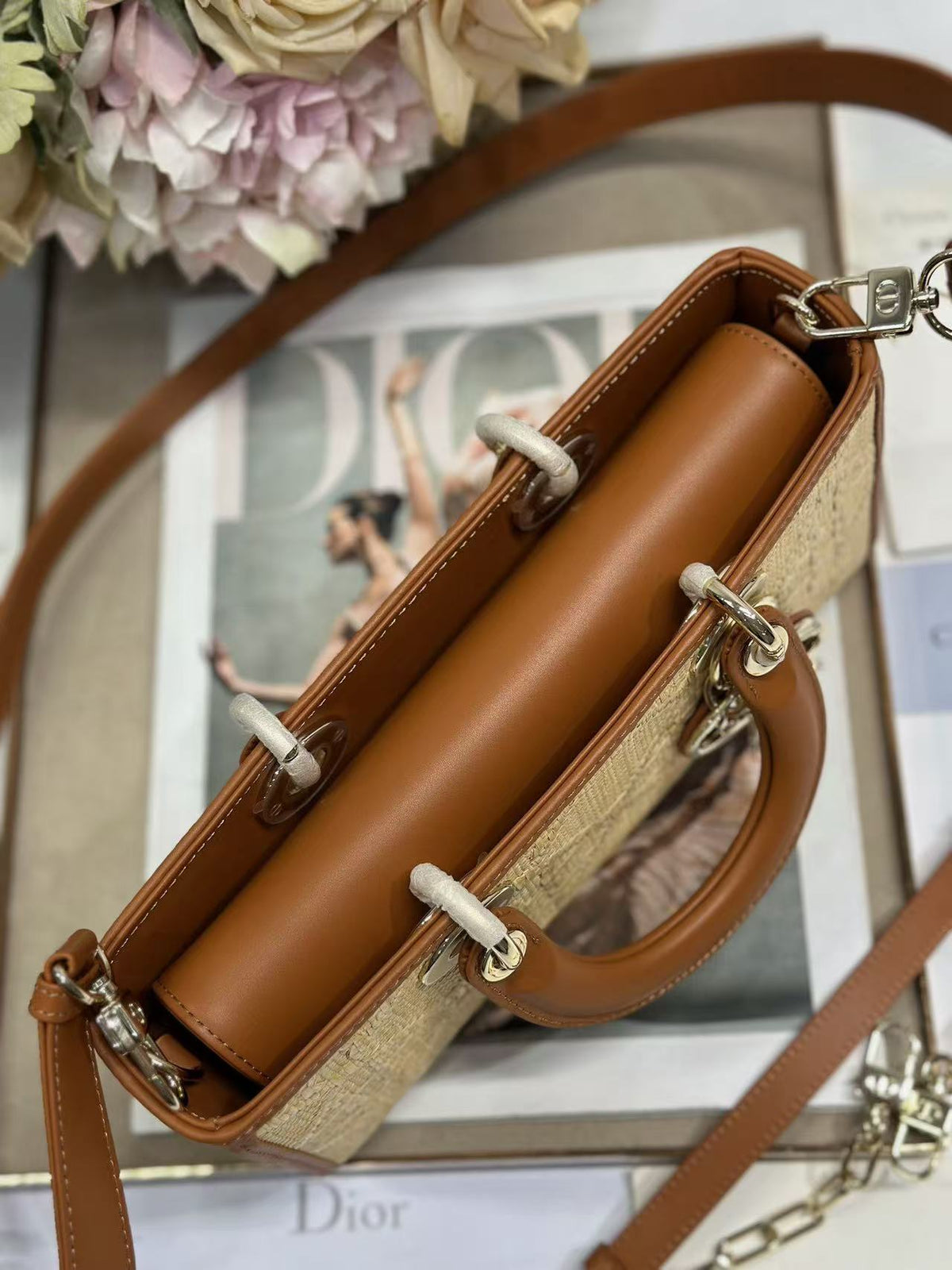 CD Cannage Lady D-Joy Bag Beige mix Brown Raffia and Leather