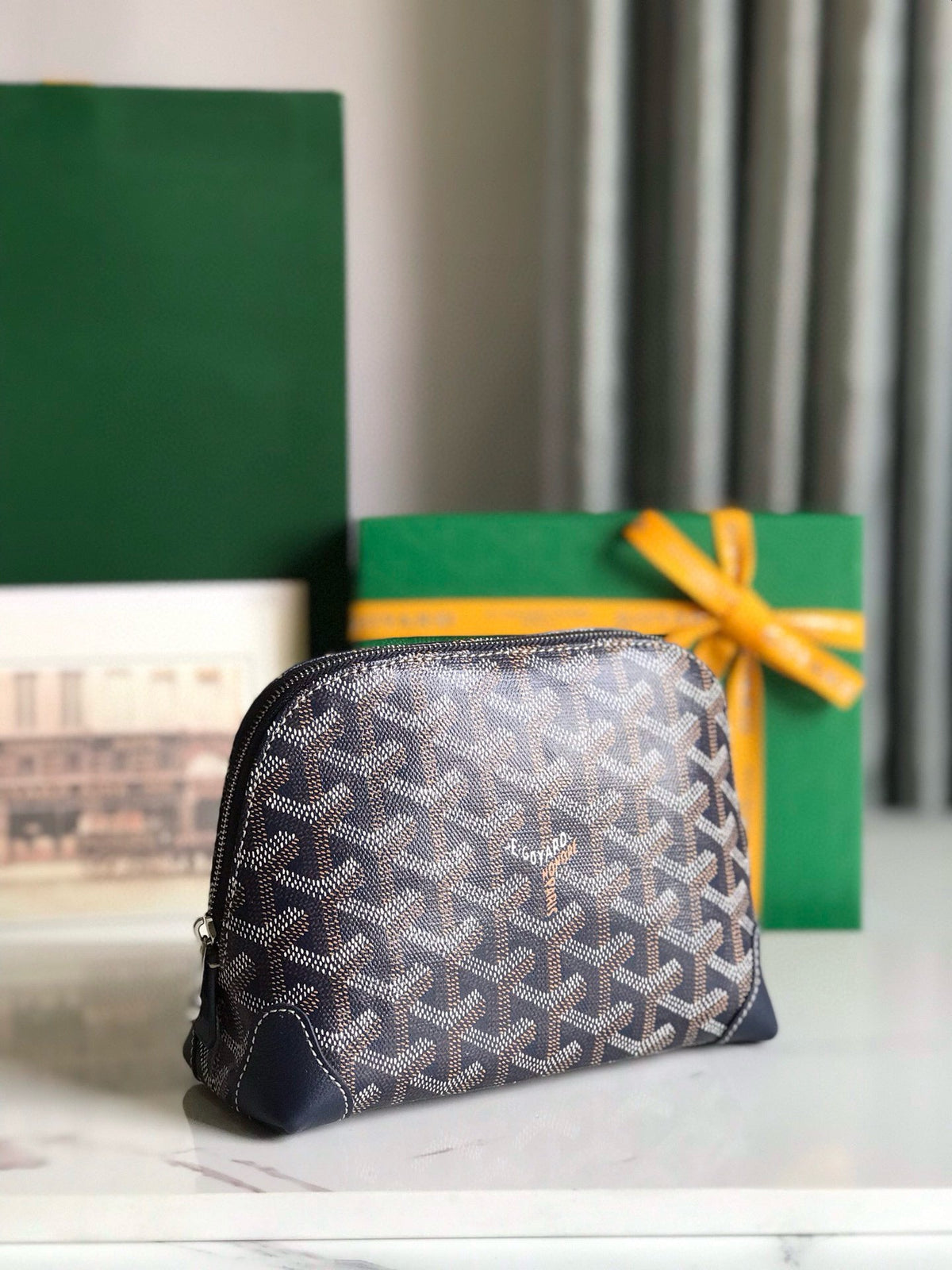 Goyard Vendome Cosmetic Pouch Navy Blue Cotton
