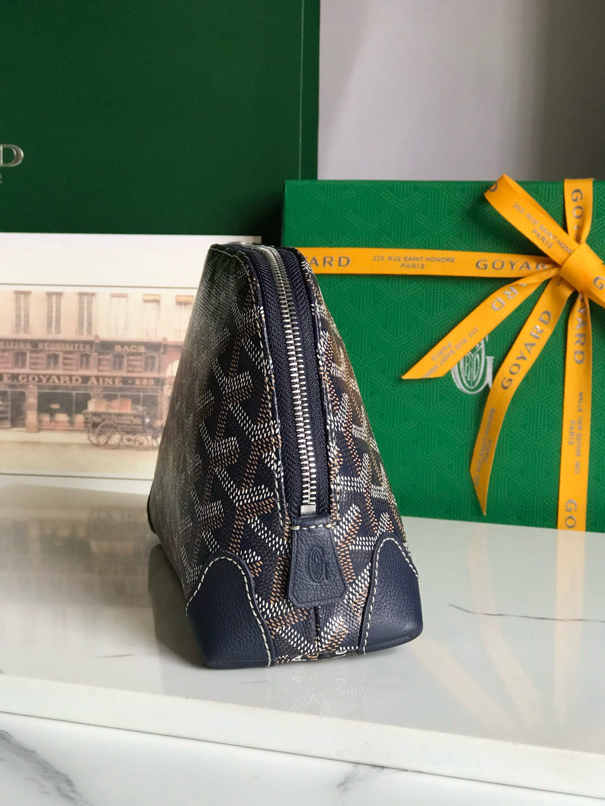Goyard Vendome Cosmetic Pouch Navy Blue Cotton