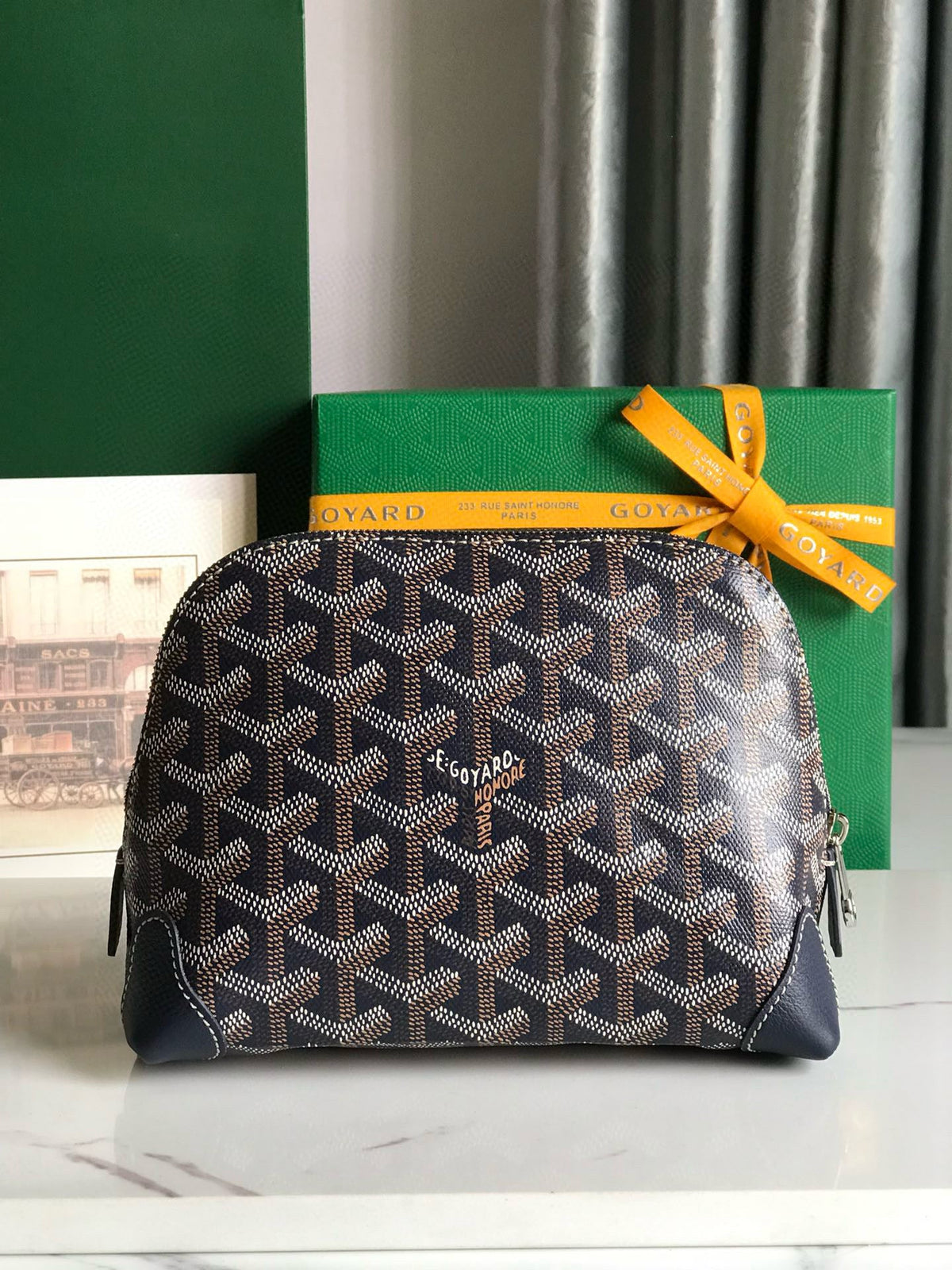 Goyard Vendome Cosmetic Pouch Navy Blue Cotton