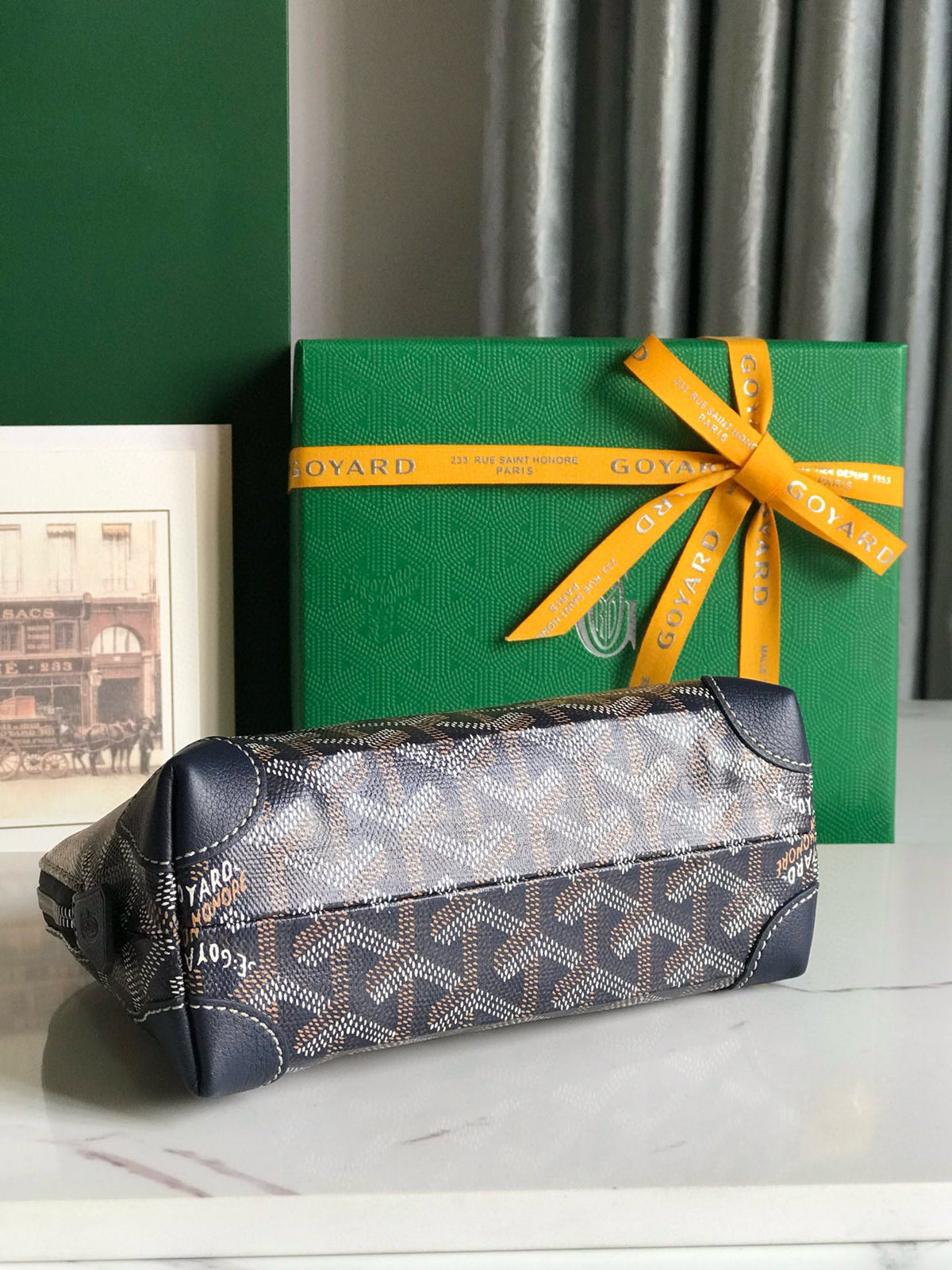 Goyard Vendome Cosmetic Pouch Navy Blue Cotton